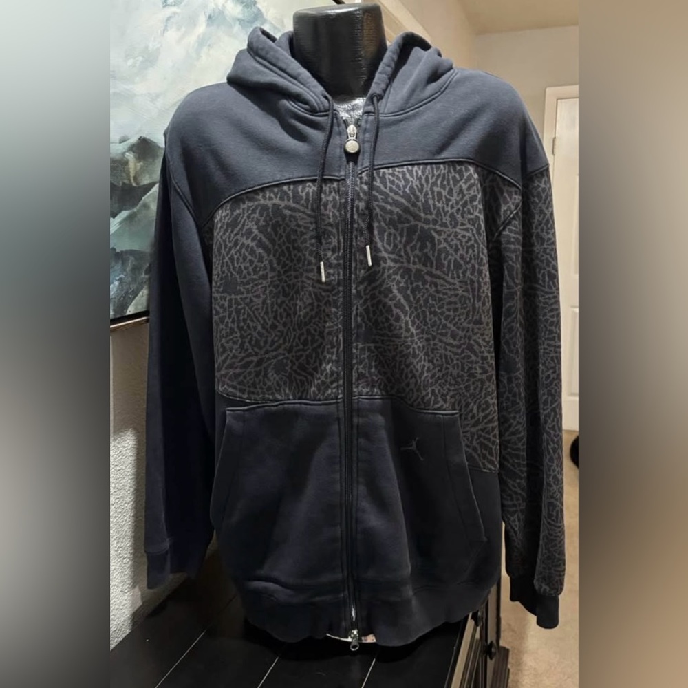 Air Jordan Hoodie Black and Gray Elephant Cement Pattern Size M